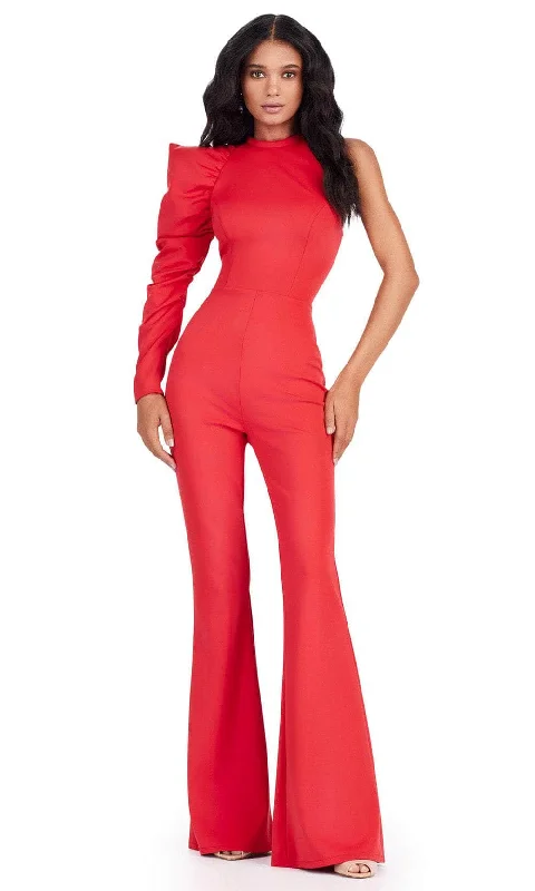 Peplum Dress Ashley Lauren 11531 - Puff Sleeve High Neck Jumpsuit