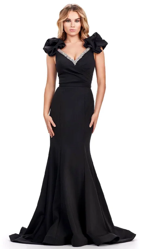 Fit And Flare Dress Ashley Lauren 11615 - Puffed Sleeve Mermaid Evening Gown