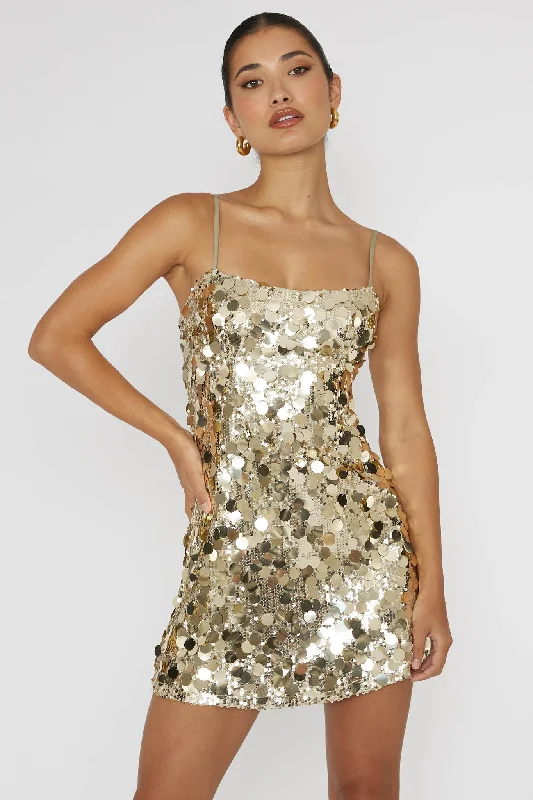 Chic Formal Gown Axel Sequin Mini Dress Gold