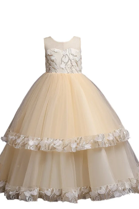 Chic Maxi Dress Ball gown floor length tulle lace flower girl dress 656560183499