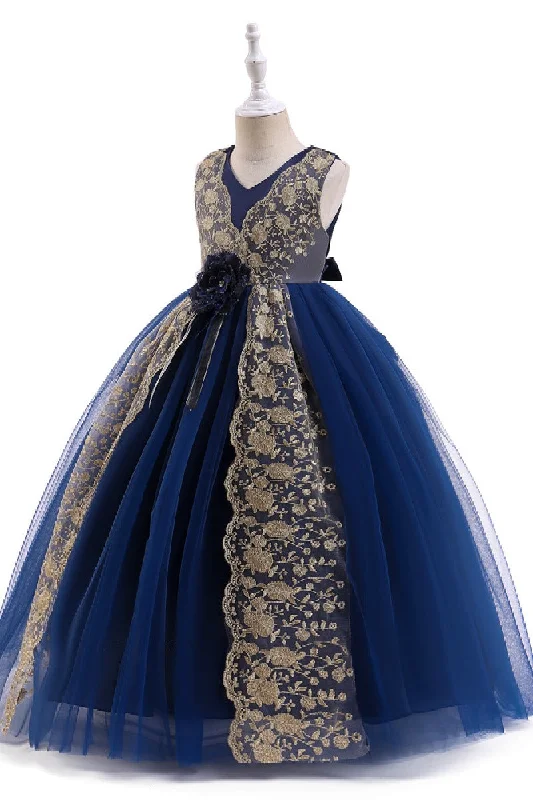 Lace Dress Ball gown floor length tulle lace flower girl dress 672674478398