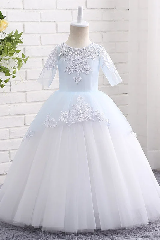 Floor-Sweeping Gown Ball Gown Half Sleeve Flower Girl Dress
