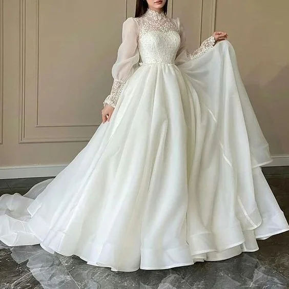 Embellished Dress Ball Gown Long Sleeves Floor-Length Lace Hall Wedding Dress fg2602 Embellished Dress Ball Gown Long Sleeves Floor-Length Lace Hall Wedding Dress fg2602