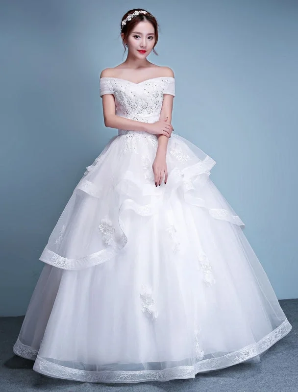 Chic Formal Gown Ball Gown Wedding Dresses Princess Ivory Off The Shoulder Beaded Floor Length Bridal Dress Chic Formal Gown Ball Gown Wedding Dresses Princess Ivory Off The Shoulder Beaded Floor Length Bridal Dress