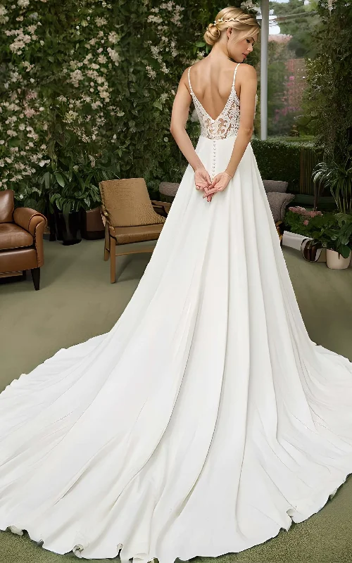Sequin Gown Beach Garden A-Line Floral Boho Lace Wedding Dress Elopement Flowy Plunging Neckline Satin Bridal Gown with Train Sequin Gown Beach Garden A-Line Floral Boho Lace Wedding Dress Elopement Flowy Plunging Neckline Satin Bridal Gown with Train