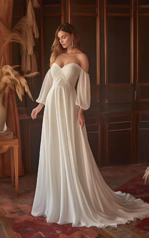 Chiffon Dress Beach Modest Simple A-Line Off-the-Shoulder Wedding Dress Modern Elegant Garden Half Sleeve Sweep Train Bridal Gown Chiffon Dress Beach Modest Simple A-Line Off-the-Shoulder Wedding Dress Modern Elegant Garden Half Sleeve Sweep Train Bridal Gown