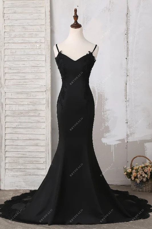 Satin Slip Dress Black Crepe Gothic Mermaid Wedding Dress