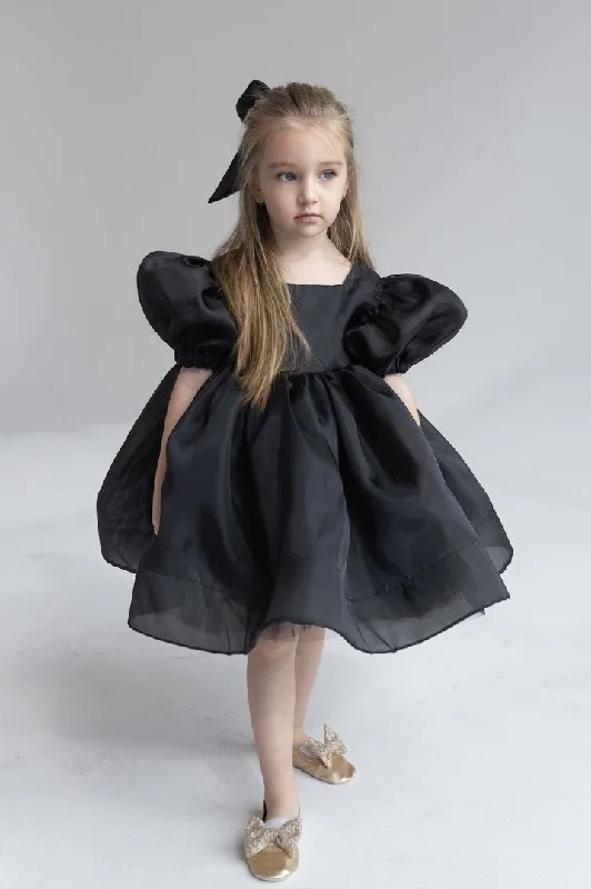 Glittering Evening Gown Black Organza Girl Party Dress Birthday Gown