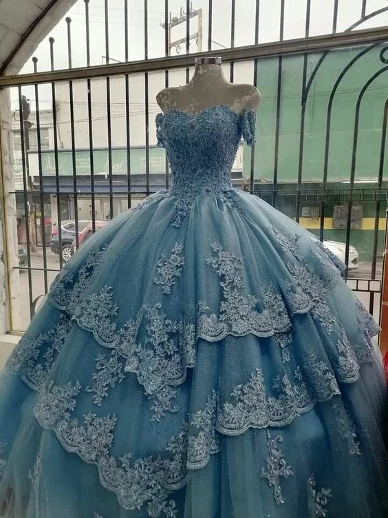 Lavish Evening Gown Blue Wedding Dresses Ball Gown Prom Dresses   fg2442