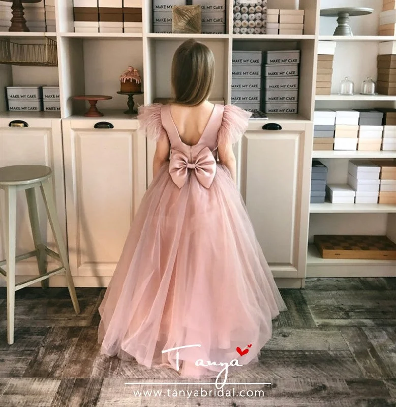 A-Line Gown Blush Flower Girl Dress Junior Satin Tulle Evening Ball Gown Birthday Dress TBF025 A-Line Gown Blush Flower Girl Dress Junior Satin Tulle Evening Ball Gown Birthday Dress TBF025