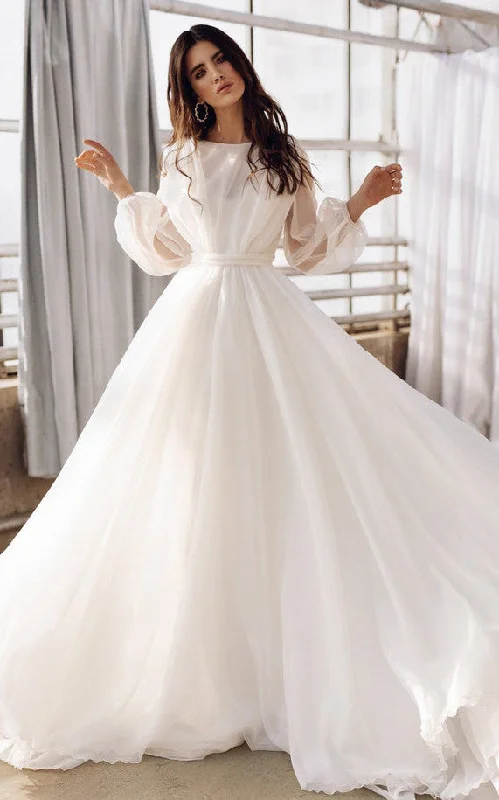 Modest Gown Bohemian Bateau A Line Floor-length Sweep Train Long Sleeve Wedding Dress-716037 Modest Gown Bohemian Bateau A Line Floor-length Sweep Train Long Sleeve Wedding Dress-716037