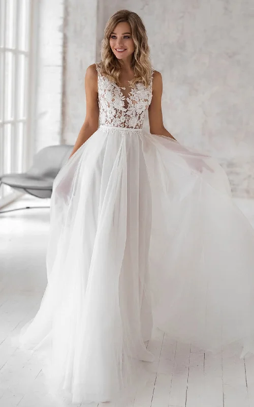 Dramatic Ball Gown Bohemian V-neck A Line Lace and Tulle Sweep Train Wedding Dress with Appliques-716045 Dramatic Ball Gown Bohemian V-neck A Line Lace and Tulle Sweep Train Wedding Dress with Appliques-716045