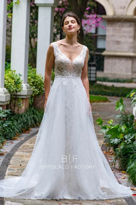Chic Maxi Dress Boho Straps Flower Lace Long A-line Spring Fall Wedding Dress