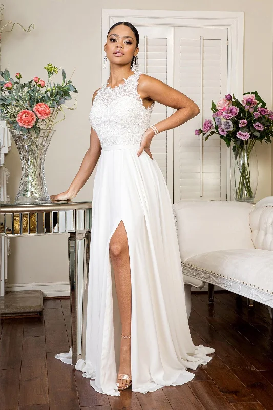 Modern Tulle Dress Bridal Long Sleeveless Chiffon Wedding Dress
