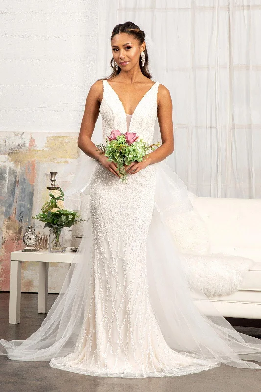 Ball Gown Bridal Long Sleeveless Mermaid Mesh Wedding Gown Sale