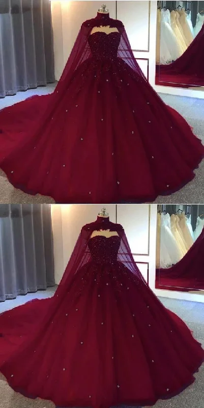 Sequin Gown Burgundy Ball Gown Wedding Dress tulle Prom Dresses     fg2871