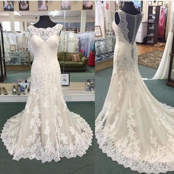 Ruffled Dress Cap-sleeved Bateau Neckline Sheath Pleated Lace Gown With Illusion Back-BU_708746 Ruffled Dress Cap-sleeved Bateau Neckline Sheath Pleated Lace Gown With Illusion Back-BU_708746