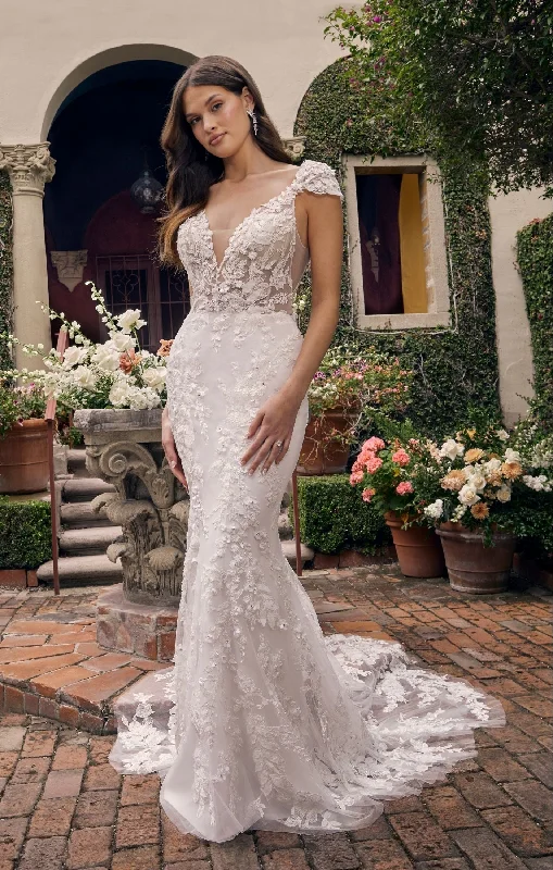 Sequin Gown Casablanca Bridal 2543 Delphine Wedding Dress Fitted 3D Floral Lace Deep V-Neck Detachable Cap Sleeves Train Wedding Gown Sequin Gown Casablanca Bridal 2543 Delphine Wedding Dress Fitted 3D Floral Lace Deep V-Neck Detachable Cap Sleeves Train Wedding Gown