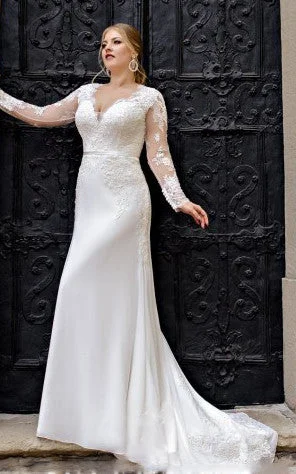 Fitted Formal Dress Casual A Line Floor-length Long Sleeve Satin V-neck Wedding Dress with Appliques-716190 Fitted Formal Dress Casual A Line Floor-length Long Sleeve Satin V-neck Wedding Dress with Appliques-716190