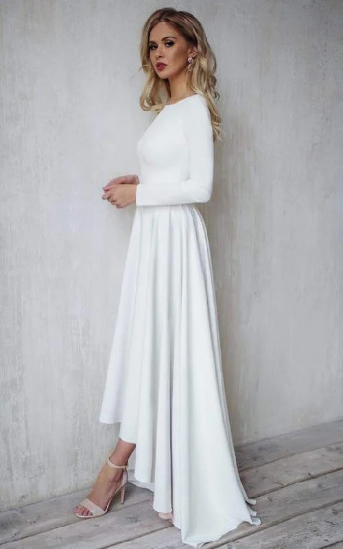 Glitter Dress Casual Modern Bateau A Line High-Low Long Sleeve Wedding Dress-716029 Glitter Dress Casual Modern Bateau A Line High-Low Long Sleeve Wedding Dress-716029