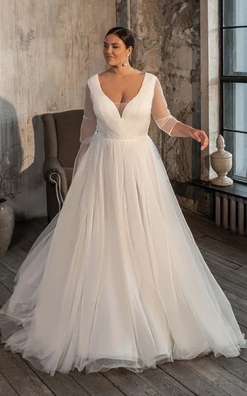 Ruched Gown Casual V-neck A Line Tulle Court Train Wedding Dress with Ruching-716099 Ruched Gown Casual V-neck A Line Tulle Court Train Wedding Dress with Ruching-716099