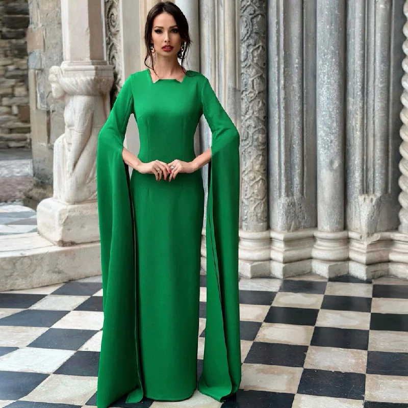 Princess Ball Gown Celebrity Uneven Neck Full Cape Sleeve A Line Back Split Floor Length Evening Dress Princess Ball Gown Celebrity Uneven Neck Full Cape Sleeve A Line Back Split Floor Length Evening Dress