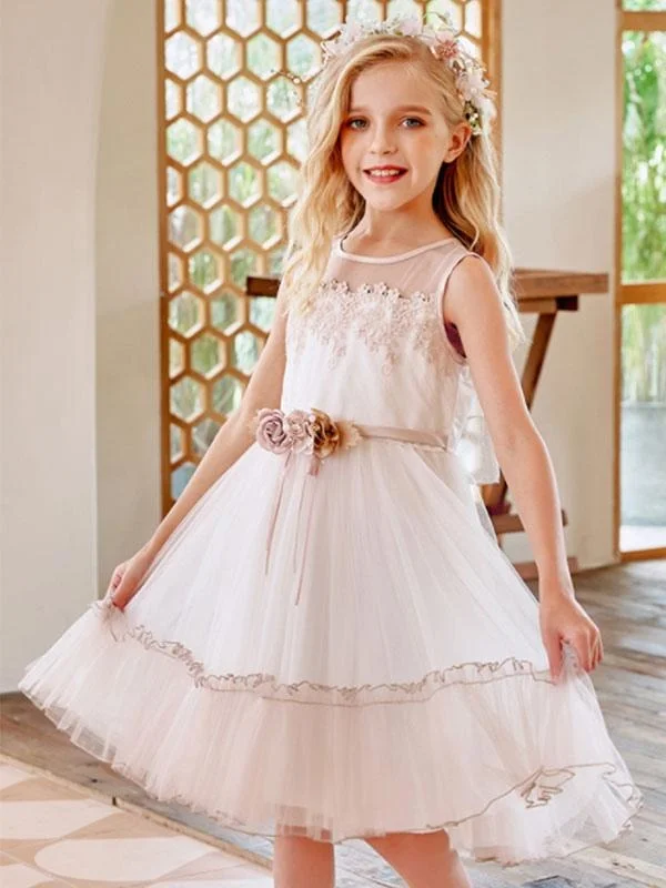 Bow Detail Dress Champagne Jewel Neck Sleeveless Flower Girl Dresses Lace Tulle Flowers Kids Party Dresses Bow Detail Dress Champagne Jewel Neck Sleeveless Flower Girl Dresses Lace Tulle Flowers Kids Party Dresses