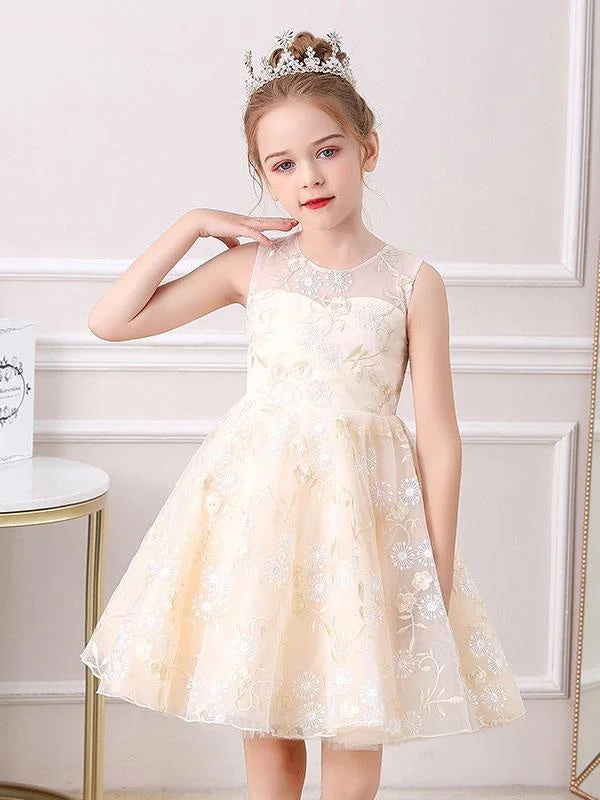 Empire Gown Champagne Kids Social Party Dresses Jewel Neck Sleeveless Flower Girl Dresses Empire Gown Champagne Kids Social Party Dresses Jewel Neck Sleeveless Flower Girl Dresses