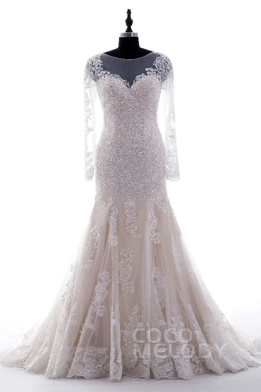Delicate Lace Dress Trumpet-Mermaid Court Train Lace Wedding Dress CWXT14051