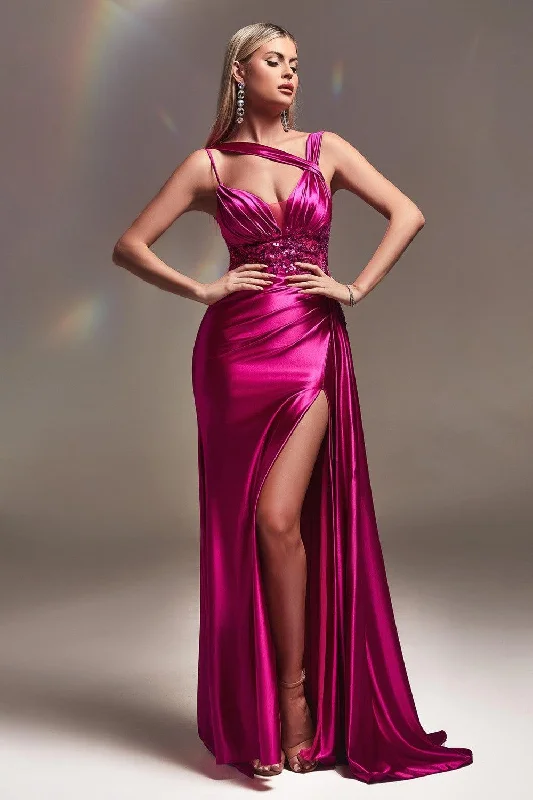 One-Shoulder Gown Cinderella Divine S415 Prom Long Fitted Evening Gown