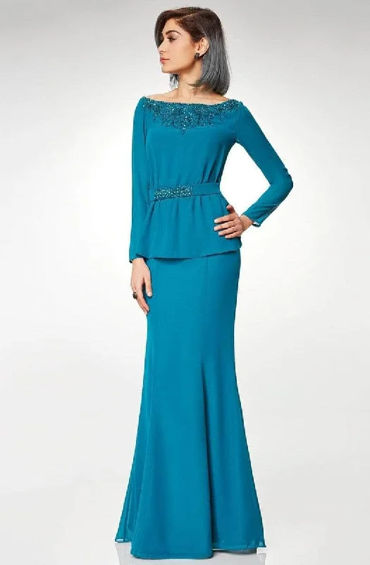 Floor-Length Satin Dress Clarisse M6538 - Long Sleeve Chiffon Formal Dress