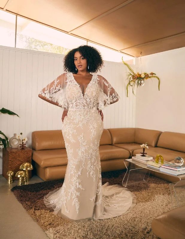 Metallic Formal Dress Casablanca Beloved BL400CFB Size 22 Floral Lace Beaded Sequin Flutter Sleeve Long Wedding Dress Metallic Formal Dress Casablanca Beloved BL400CFB Size 22 Floral Lace Beaded Sequin Flutter Sleeve Long Wedding Dress