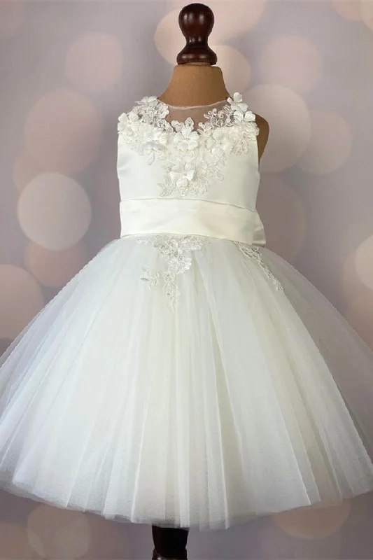 Sophisticated Gown Cute Ivory Appliques Flower Girl Dress with Bow
