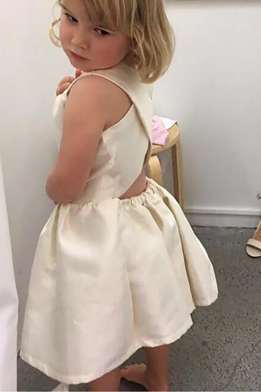 Mermaid Gown Cute Ivory Criss Back Short Flower Girl Dress