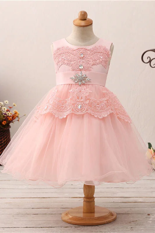 Peplum Dress Cute Lace Appliques Toddler Blush Flower Girl Dress with Beads