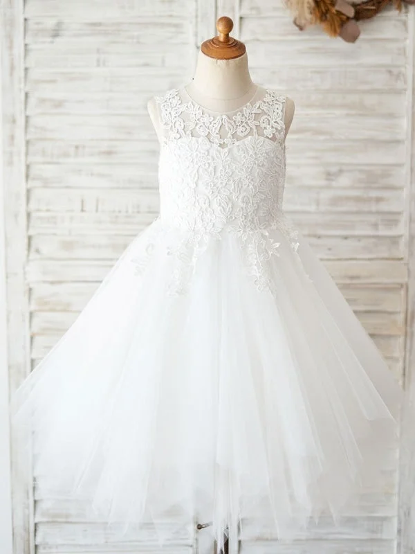 Couture Gown Cute little Girl Dress Sleeveless Lace Bodice Kids Party Dresses