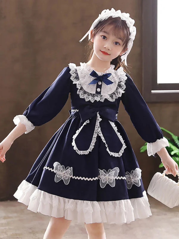 Classic Gown Cute Navy Blue Flower Girl Dresses Tulle Long Sleeves Knee-Length A-Line Kids Party Dresses Classic Gown Cute Navy Blue Flower Girl Dresses Tulle Long Sleeves Knee-Length A-Line Kids Party Dresses
