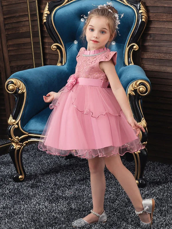 Luxe Satin Dress Cute Pink Beaded Flower Girl Dresses Jewel Sleeveless Knee Length Princess Kids Party Dresses