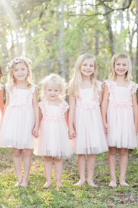 Maxi Dress Cute Pink Flower Girl Dress with Lace Top
