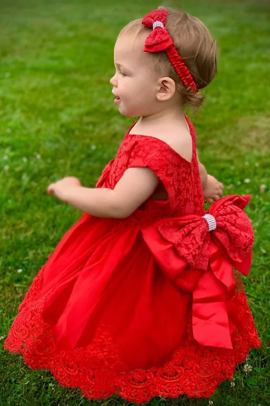 Prom Dress Cute Toddler Red Flower Girl Dress with Bowknot