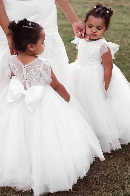 Empire Waist Dress Cute Toddler Ruffled Sleeves White Flower Girl Dress