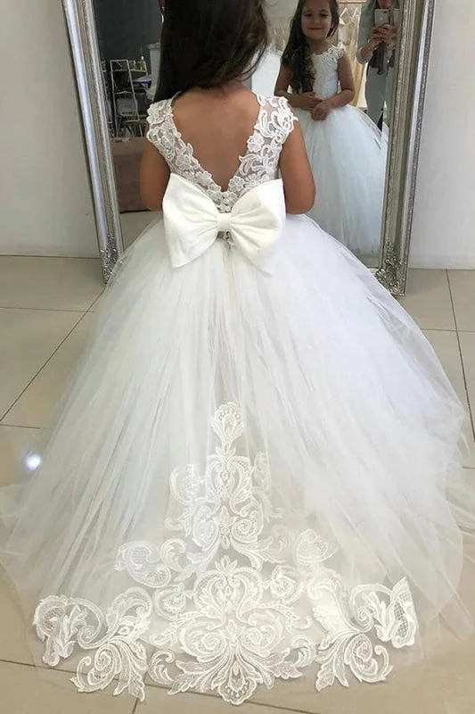 Ruffled Dress Cute Tulle Ivory White Sleeveless Flower Girls Dresses Ball Gown for little Kids