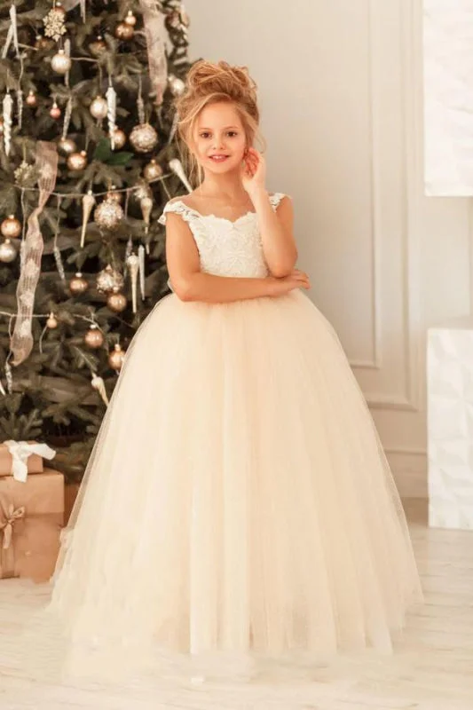 Beaded Evening Dress Cute White Lace Tulle Princess Girls Birtrhday Christmas Party Dress