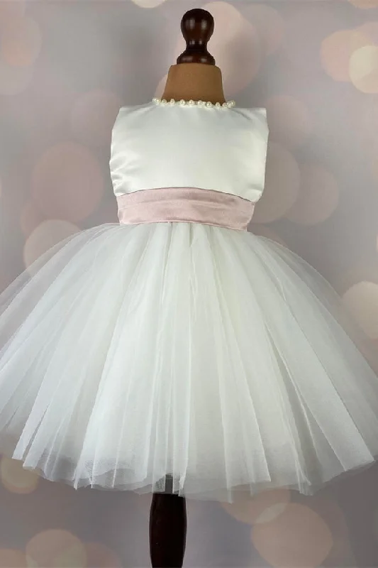 Chic Formal Gown Delicate Ivory Lace Top Flower Girl Dress with Pearls