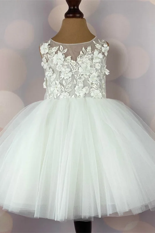 Vivid Color Gown Delicate Lace Top Flower Girl Dress with Appliques