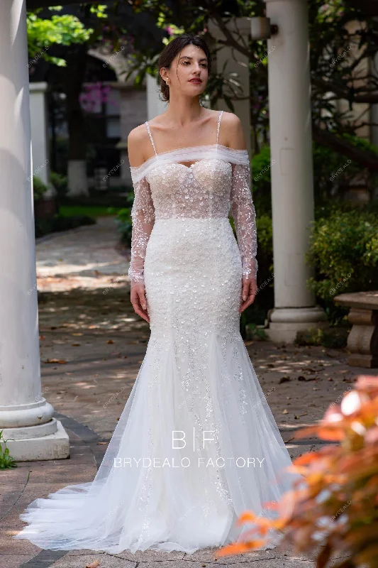 Cocktail Dress Modern Detachable Bow Sleeve Sparkly Mermaid Wedding Dress