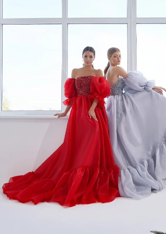 Cocktail Dress Dreamy Red Ball Gown with Optional Sleeves in Rouge