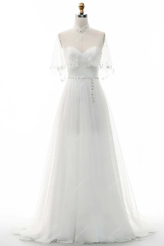 Embroidered Gown Effortless Vintage A-Line Wedding Dress With Beaded Cape