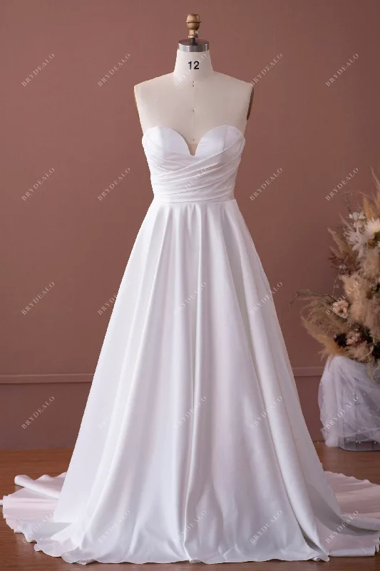 One-Shoulder Gown Timeless Pleated Sweetheart Neck A-line Pockets Wedding Dress