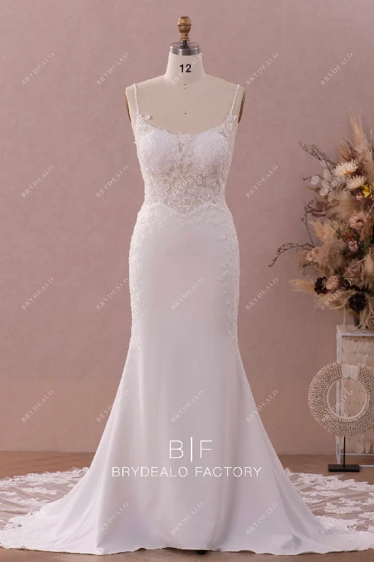 Tulle Gown Elegant Beaded Lace Crepe Mermaid Bridal Gown